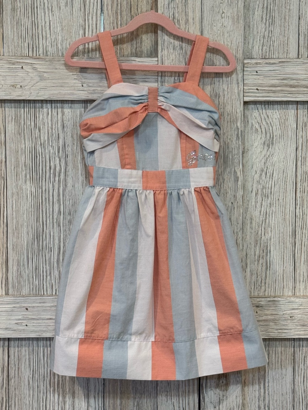 Guess Girls Striped Peach & Light Blue Sundress with Rhinestone Detail. Sz 7/8